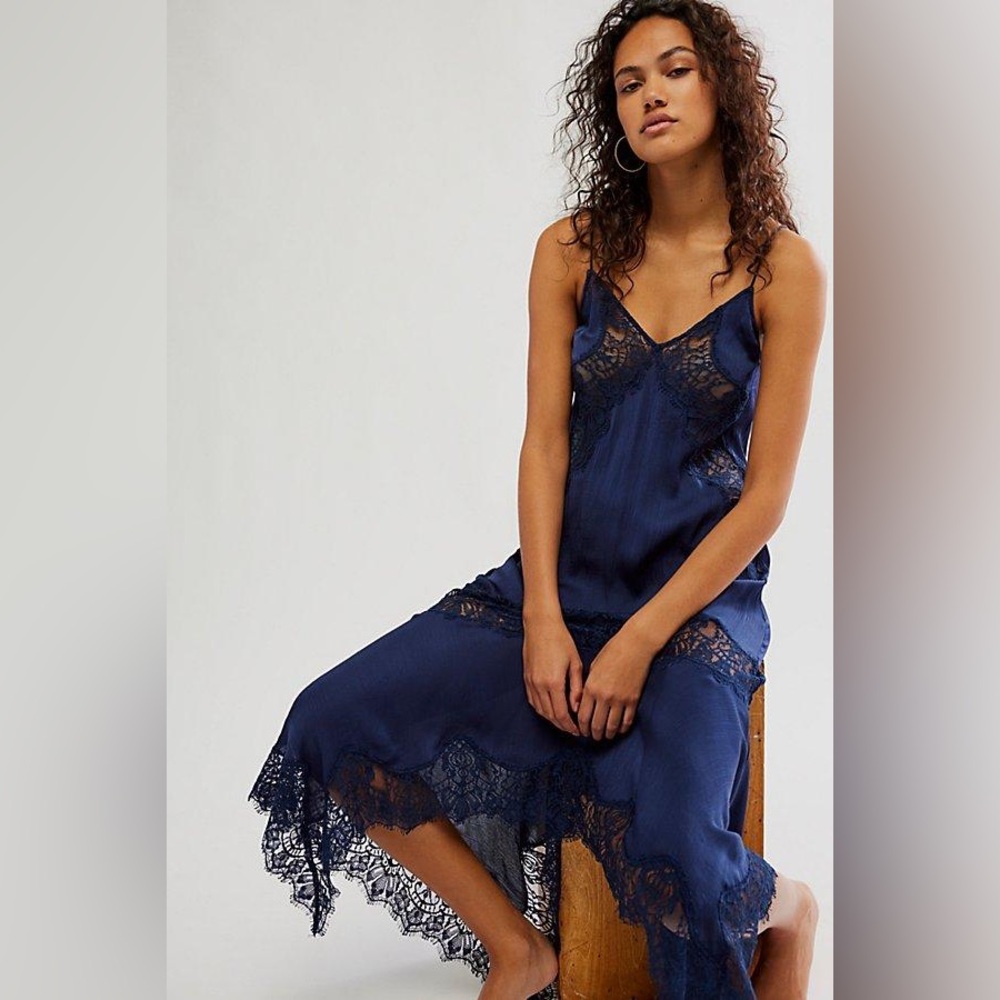 Free People Navy Blue Lace Maxi Dress - Picture 3 of 12